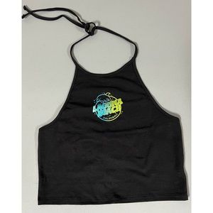 Dark Gray Grey ‘Laguna Beach’ Dolphin Halter Tank Crop Top T-Shirt Tee Size S 🐬✨